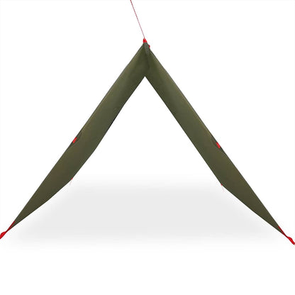 Detail van de olijfgroene vidaXL kampeerluifel met een spitse vorm en stevige bevestigingspunten.