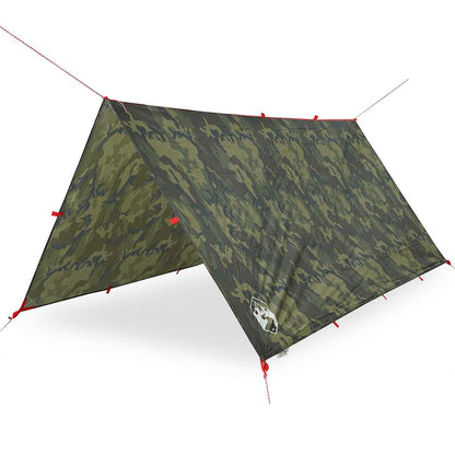 Detail van de vidaXL camouflage kampeerluifel, zijaanzicht met bevestigingspunten.