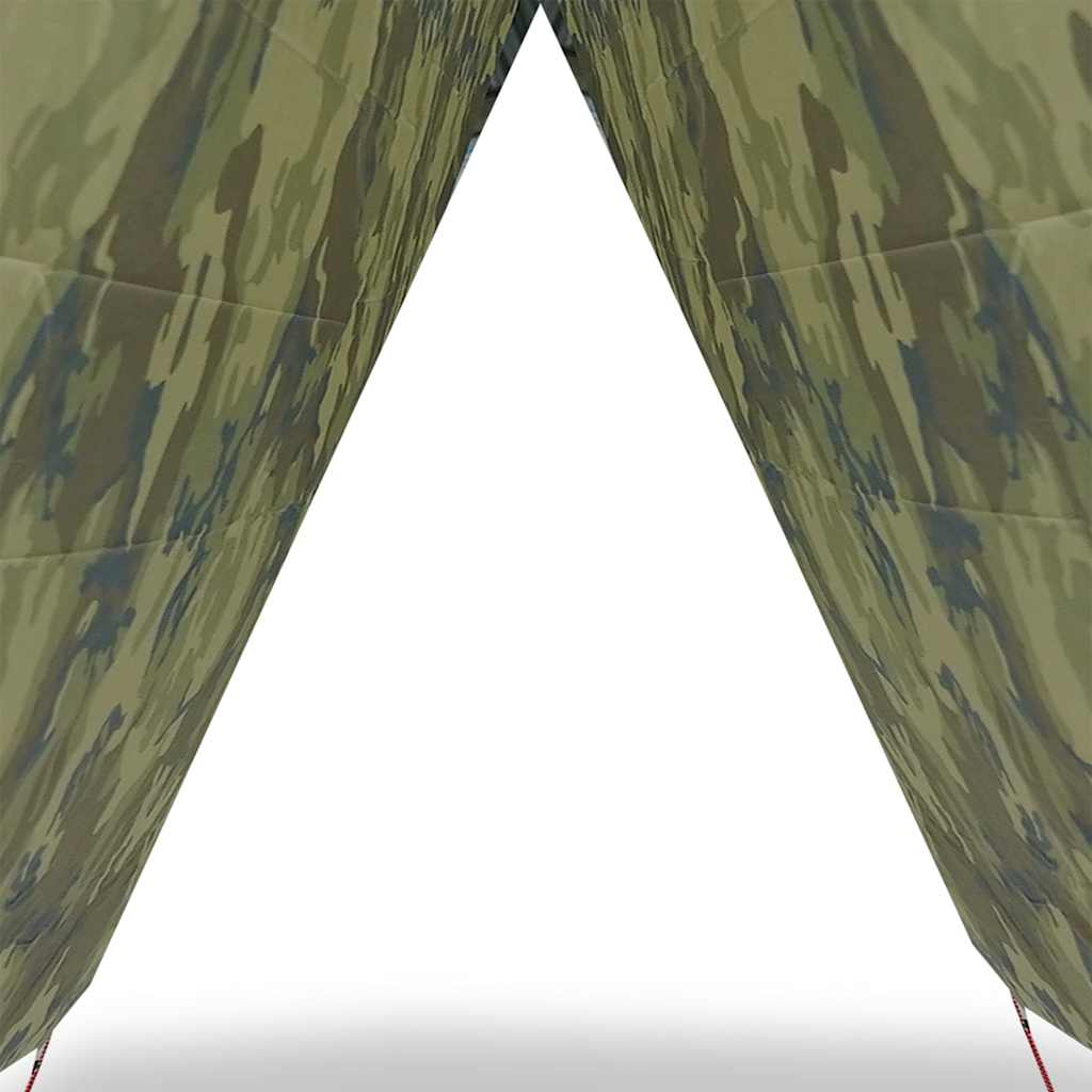 Detail van de camouflage luifel van vidaXL, met zicht op de puntige bovenkant.