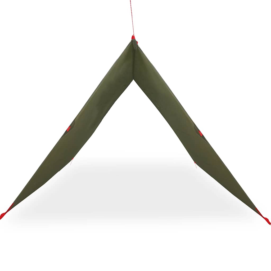 Detail van de olijfgroene vidaXL kampeerluifel met puntige hoeken en bevestigingspunten.