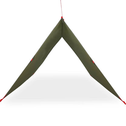 Detail van de olijfgroene vidaXL kampeerluifel met puntige hoeken en bevestigingspunten.