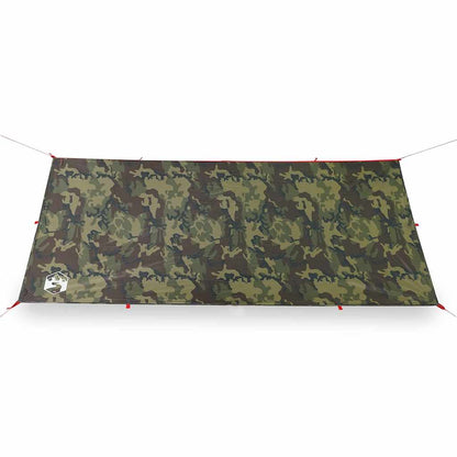 Detail van de vidaXL kampeerluifel in camouflage met bevestigingspunten en stevige randen.