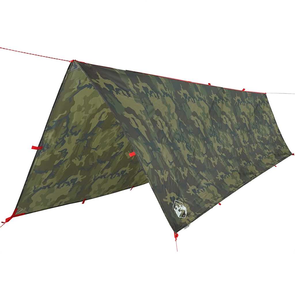 Detail van de vidaXL kampeerluifel in camouflage, zijaanzicht met bevestigingspunten.