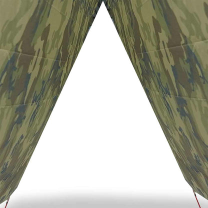 Detail van de camouflage stof van de vidaXL kampeerluifel, zichtbaar in een V-vorm.