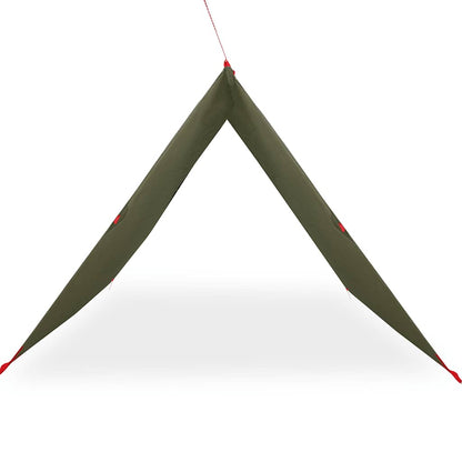 Detail van de vidaXL kampeerluifel in olijfgroen met een scherpe hoek en stevige bevestiging.