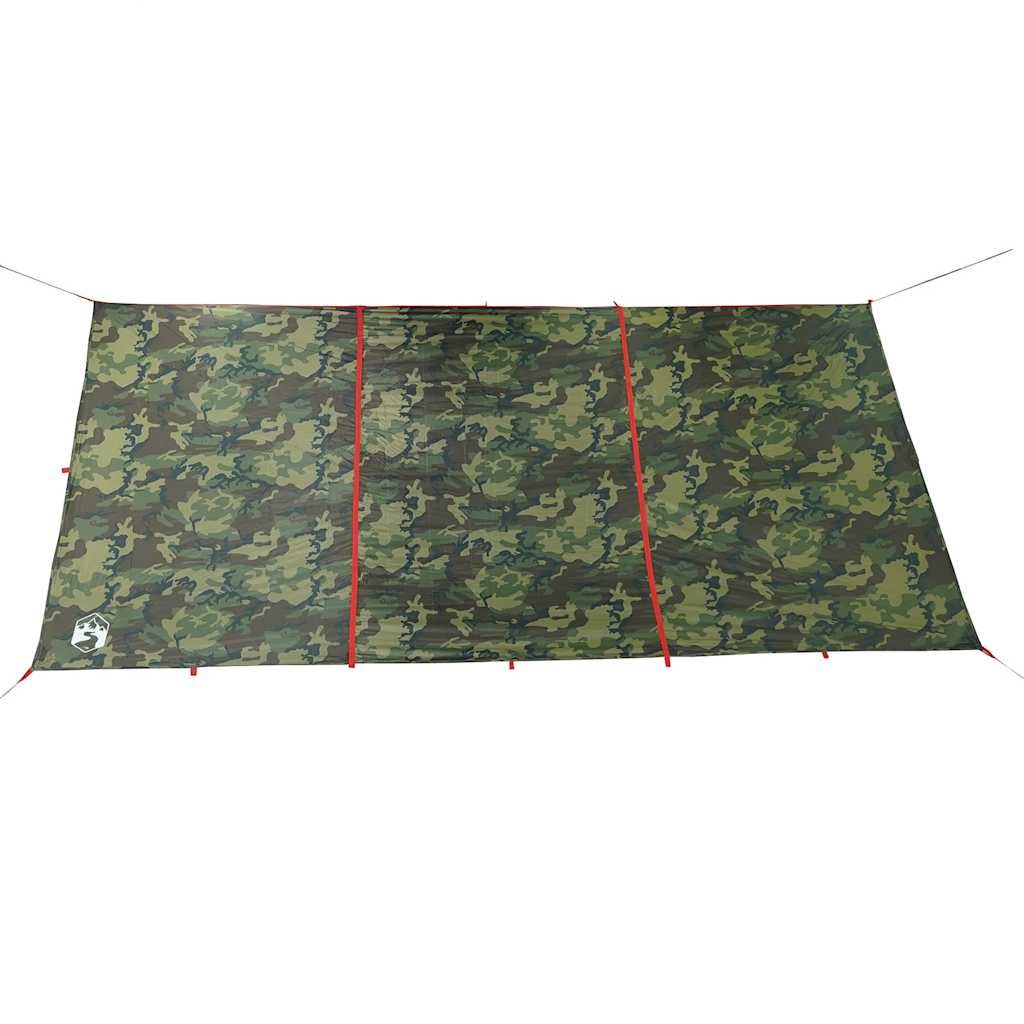 Detail van de vidaXL kampeerluifel in camouflage, met waterdichte taftmateriaal en bevestigingspunten.