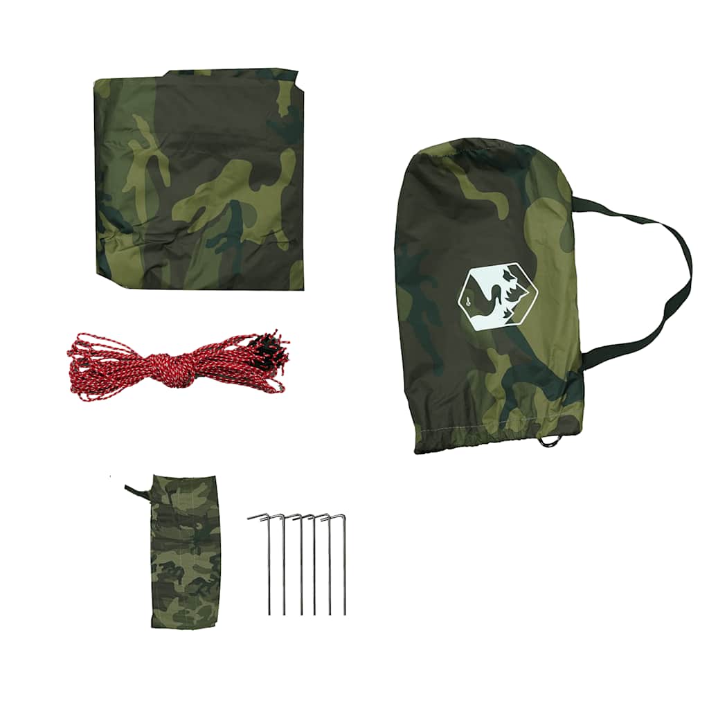Detail van de accessoires van de vidaXL kampeerluifel, inclusief haringen en bevestigingslijnen.