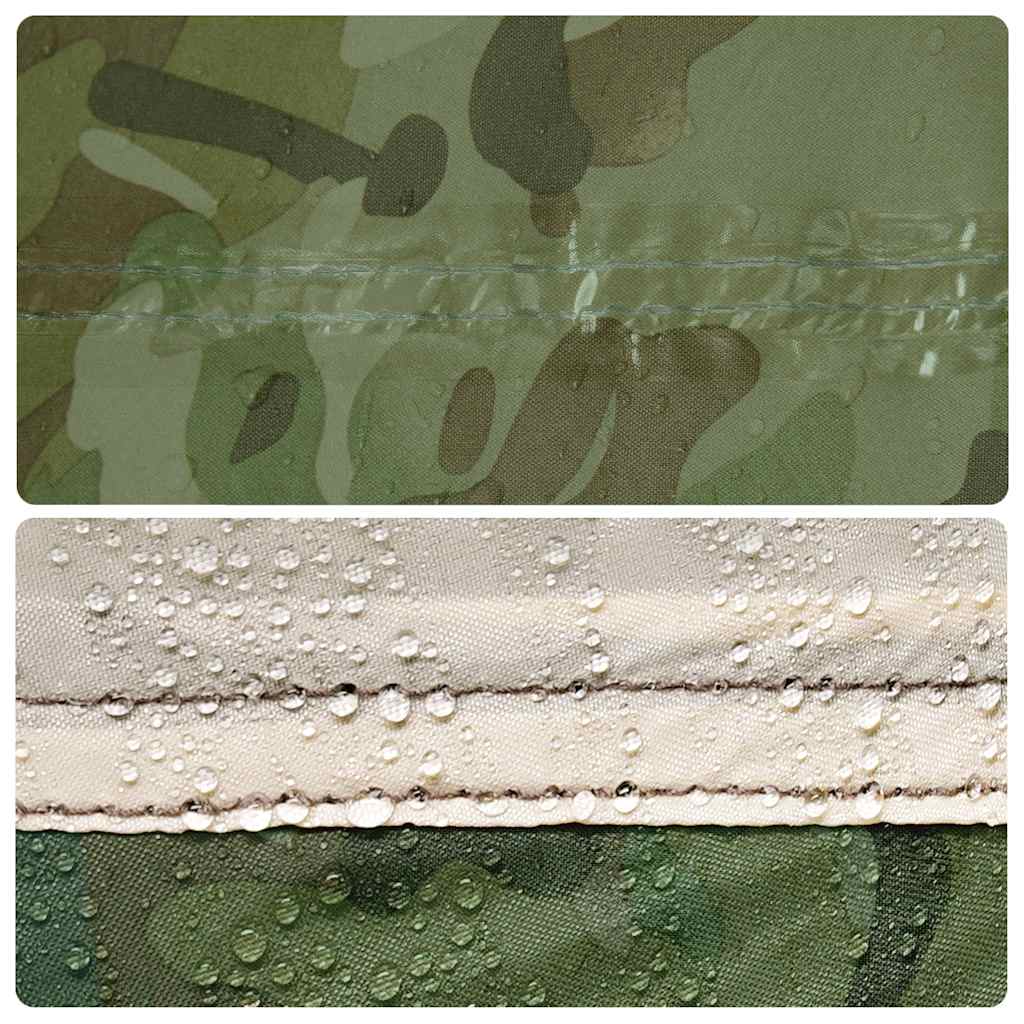 Detail van de waterdichte camouflage stof van de vidaXL kampeerluifel met druppels.