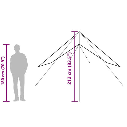 Detail van de vidaXL kampeerluifel met hoogte- en breedtematen, zijaanzicht.