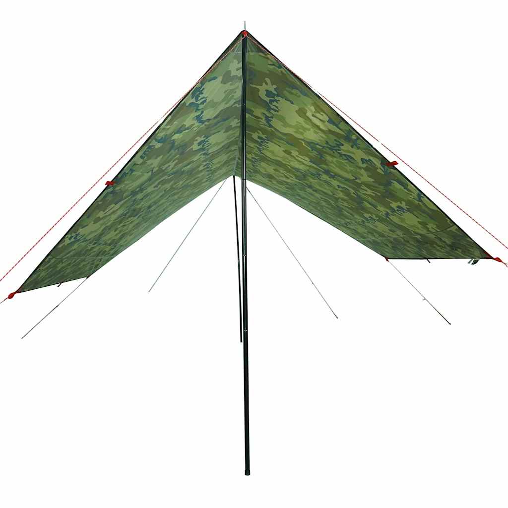 Detail van de vidaXL kampeerluifel in camouflage met een puntige bovenkant.
