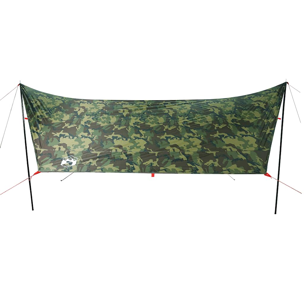 Detail van de vidaXL camouflage kampeerluifel, zijaanzicht met waterdichte stof.