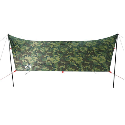 Detail van de vidaXL camouflage kampeerluifel, zijaanzicht met waterdichte stof.