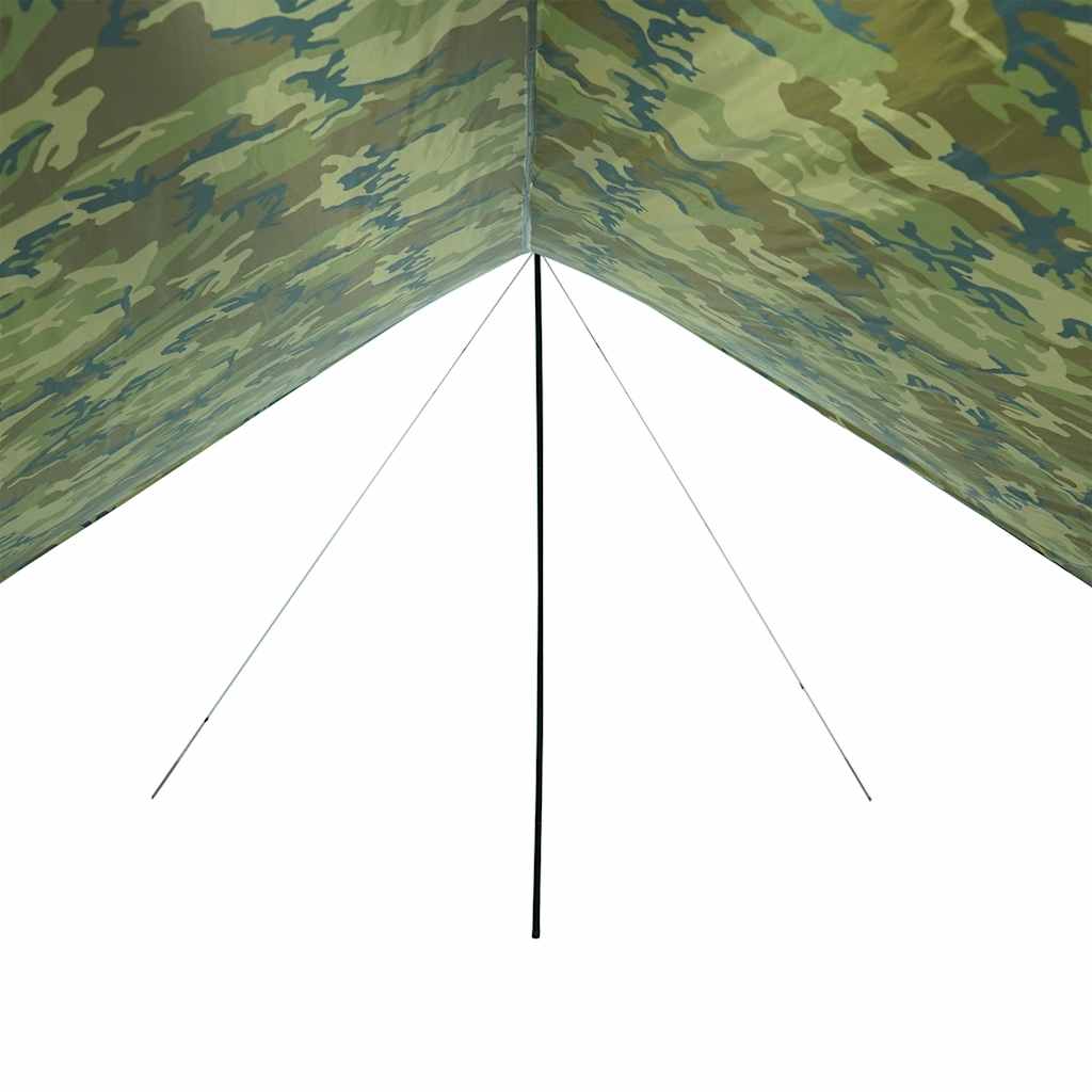 Detail van de camouflage luifel van vidaXL, met zicht op de bevestigingspunten en het taftmateriaal.