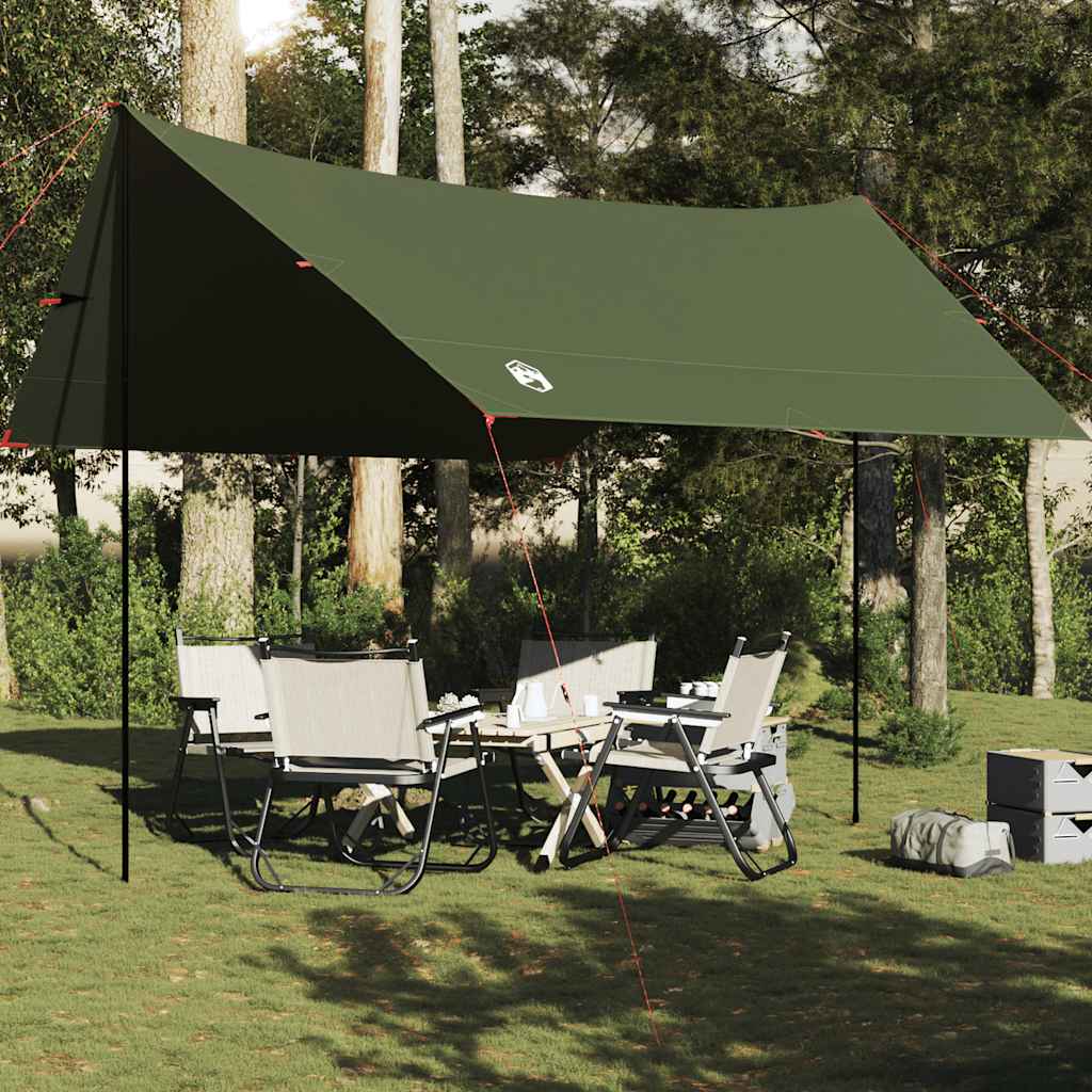 vidaXL kampeerluifel in olijfgroen, waterdicht en opgesteld met stoelen onder een boom.