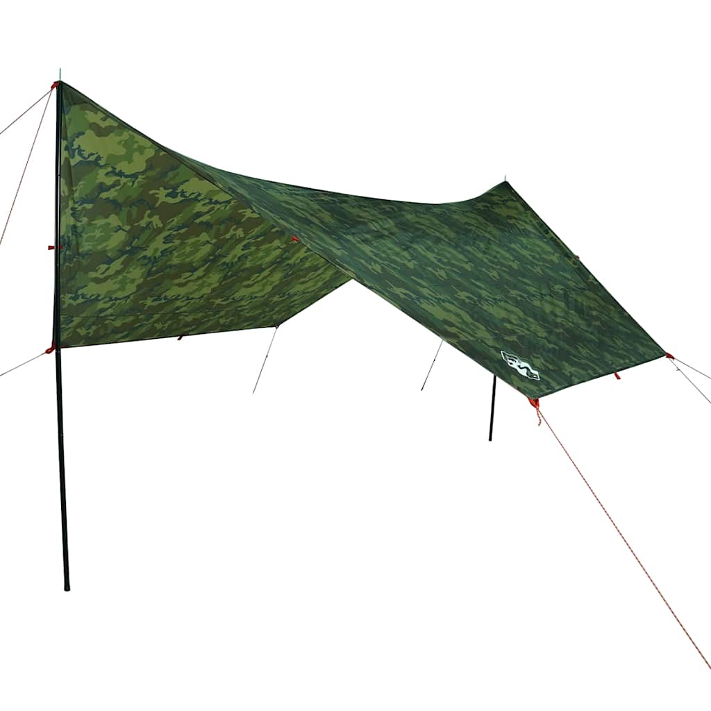 Detail van de vidaXL kampeerluifel in camouflage, zijaanzicht met bevestigingspunten.