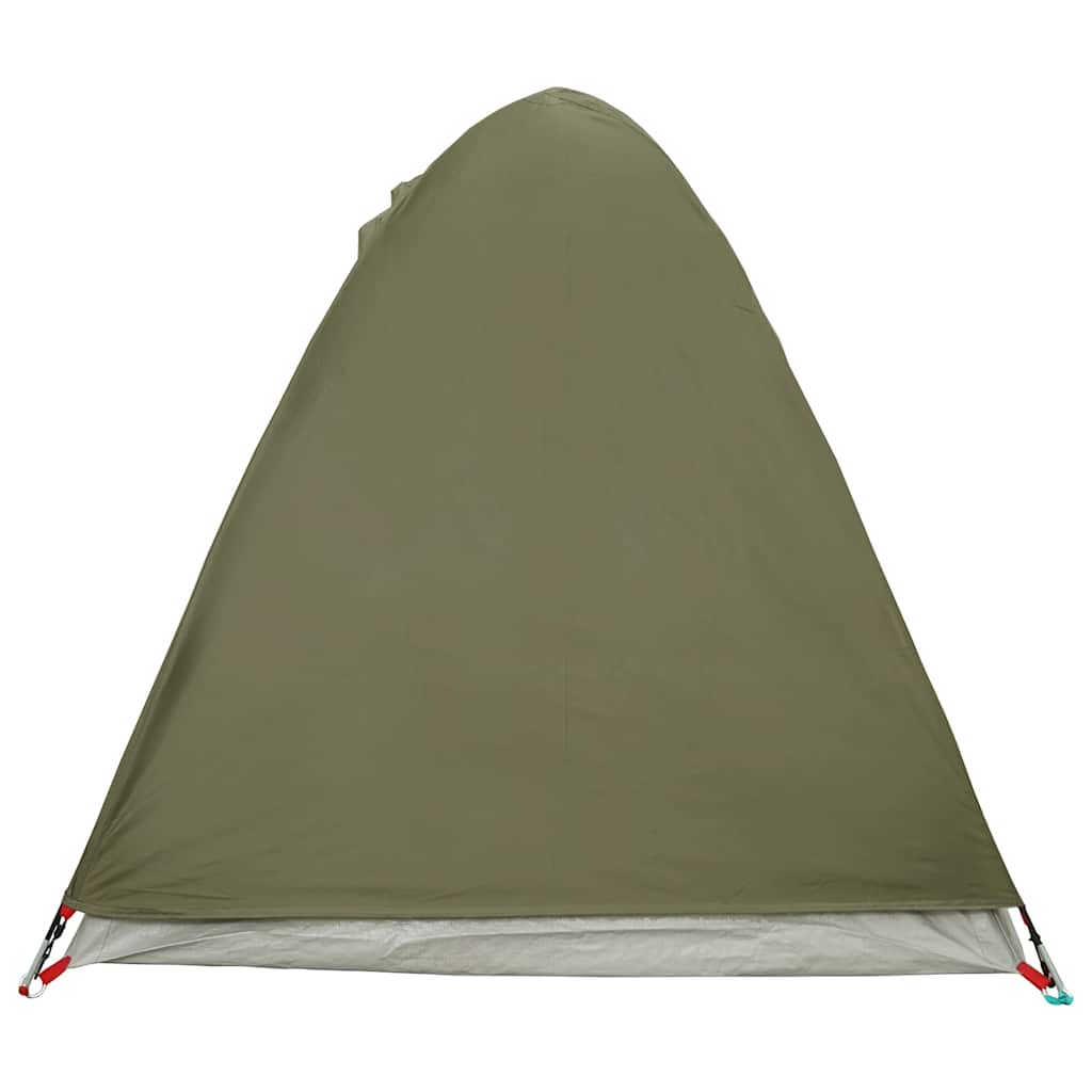 Zijaanzicht van de olijfgroene vidaXL koepeltent, met een afgeronde bovenkant.