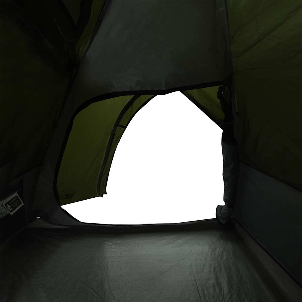 Zijaanzicht van de olijfgroene vidaXL koepeltent met open ingang.