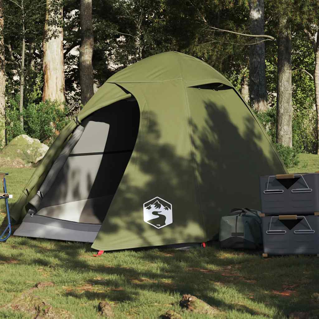 Olijfgroene vidaXL koepeltent voor 2 personen, waterdicht met gaaswanden.