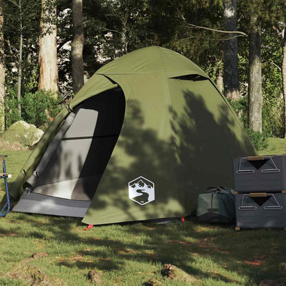 Olijfgroene vidaXL koepeltent voor 2 personen, waterdicht met gaaswanden.