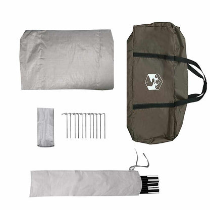 Detail van de accessoires van de vidaXL 2-persoons koepeltent, inclusief stokken en haringen.