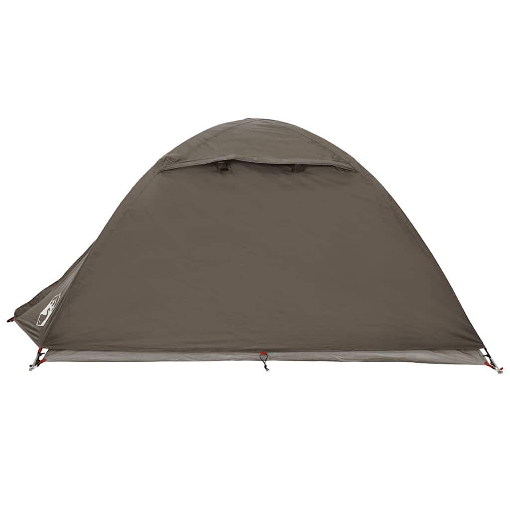 Zijaanzicht van de vidaXL 2-persoons koepeltent in bruin, met ventilatierooster.