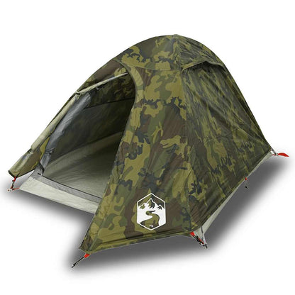 Zijaanzicht van de vidaXL 2-persoons camouflage koepeltent met open ingang.