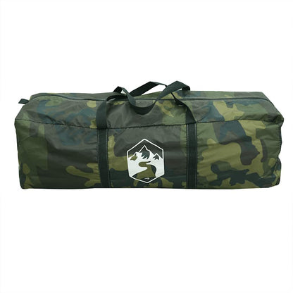Camouflage tent van vidaXL in opbergzak, zijaanzicht met handvatten.