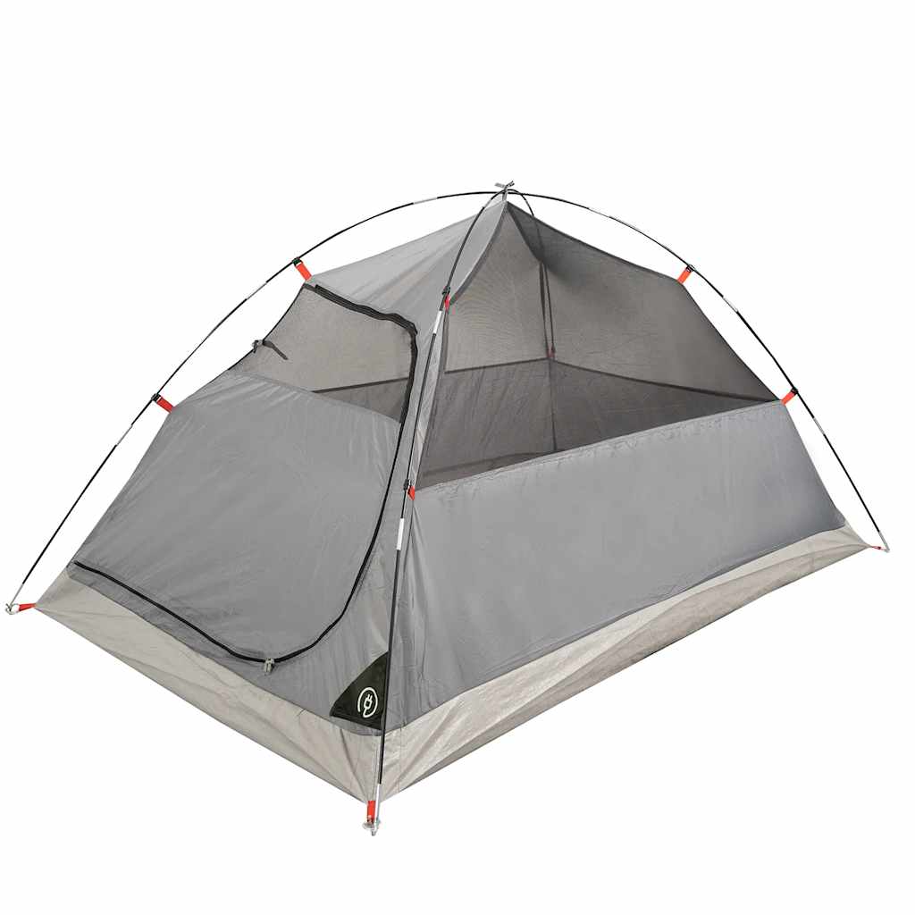 Detail van de vidaXL 2-persoons koepeltent in camouflage, met open ingang en ventilatierooster.