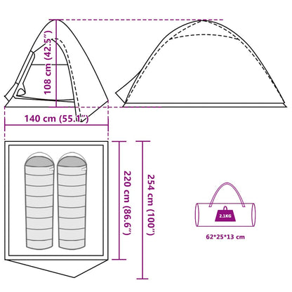 Detail van de afmetingen en specificaties van de vidaXL 2-persoons koepeltent.