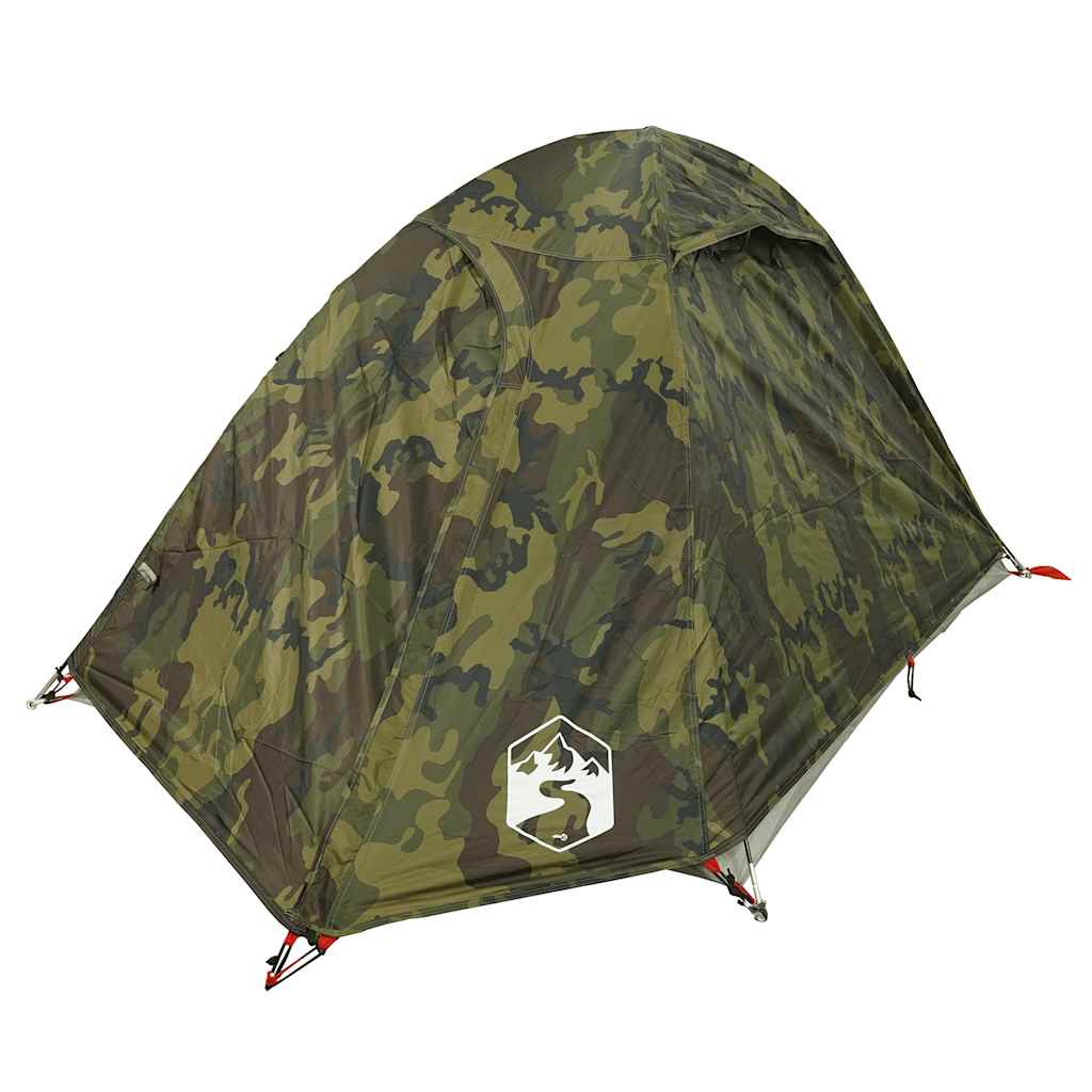 Zijaanzicht van de vidaXL 2-persoons camouflage koepeltent met waterdichte stof.