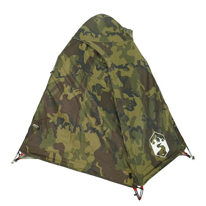 Detail van de vidaXL koepeltent in camouflage, met een zijaanzicht van de waterdichte stof.
