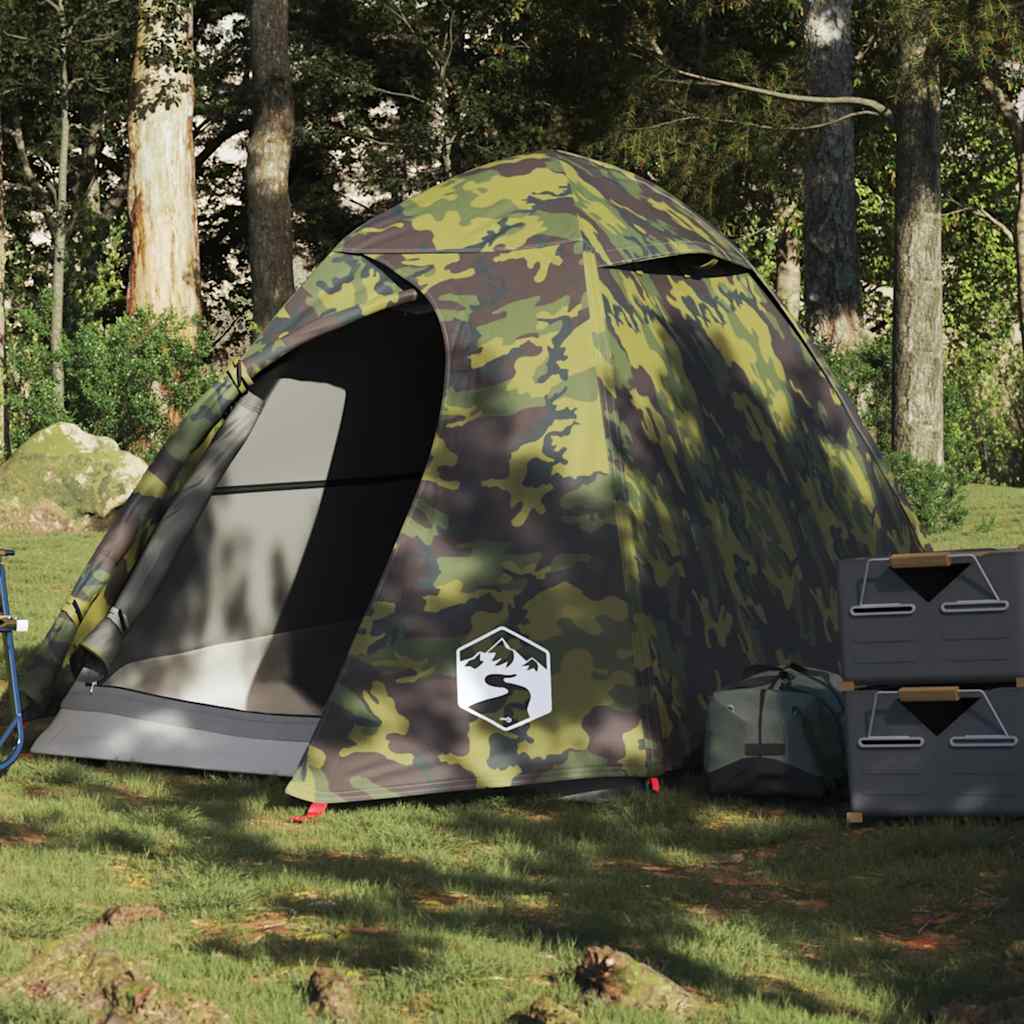 Koepeltent vidaXL 2-persoons in camouflage, waterdicht met open ingang.