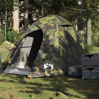Koepeltent vidaXL 2-persoons in camouflage, waterdicht met open ingang.
