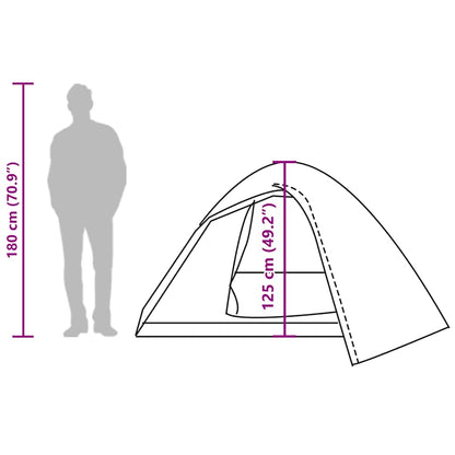 Zijaanzicht van de vidaXL koepeltent met afmetingen en hoogteindicatie voor 3 personen.