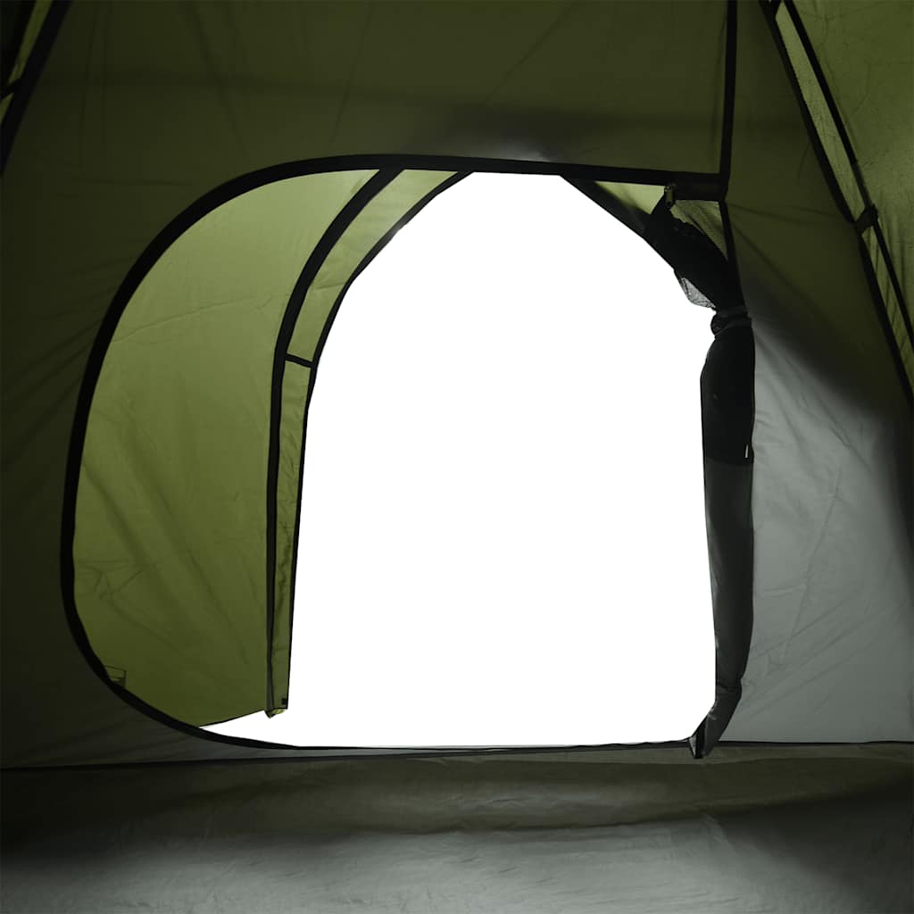Zijaanzicht van de olijfgroene vidaXL koepeltent met open ingang.