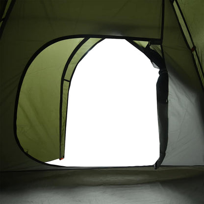 Detail van de ingang van de vidaXL koepeltent in olijfgroen met gaas voor ventilatie.