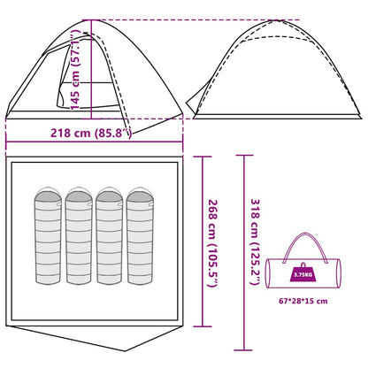 Detailweergave van de vidaXL koepeltent met afmetingen en draagtas.