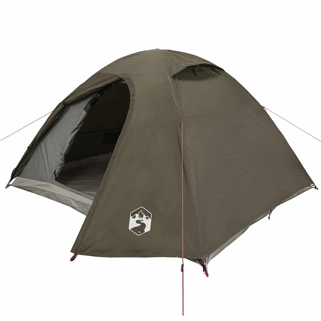 Detail van de vidaXL koepeltent in bruin, met open ingang en gaaswanden.