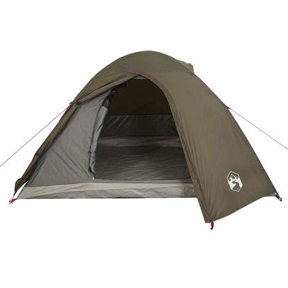 Zijaanzicht van de vidaXL koepeltent in bruin, met open ingang en waterdichte bekleding.