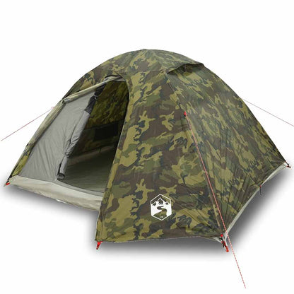 Detail van de vidaXL koepeltent in camouflage, met open ingang en waterdichte stof.