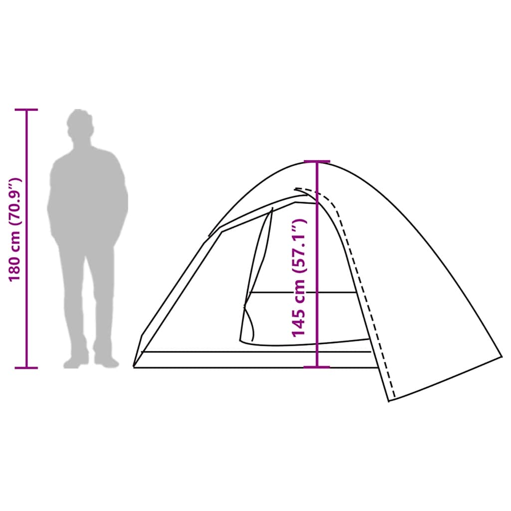 Zijaanzicht van de vidaXL koepeltent met afmetingen en ingang.