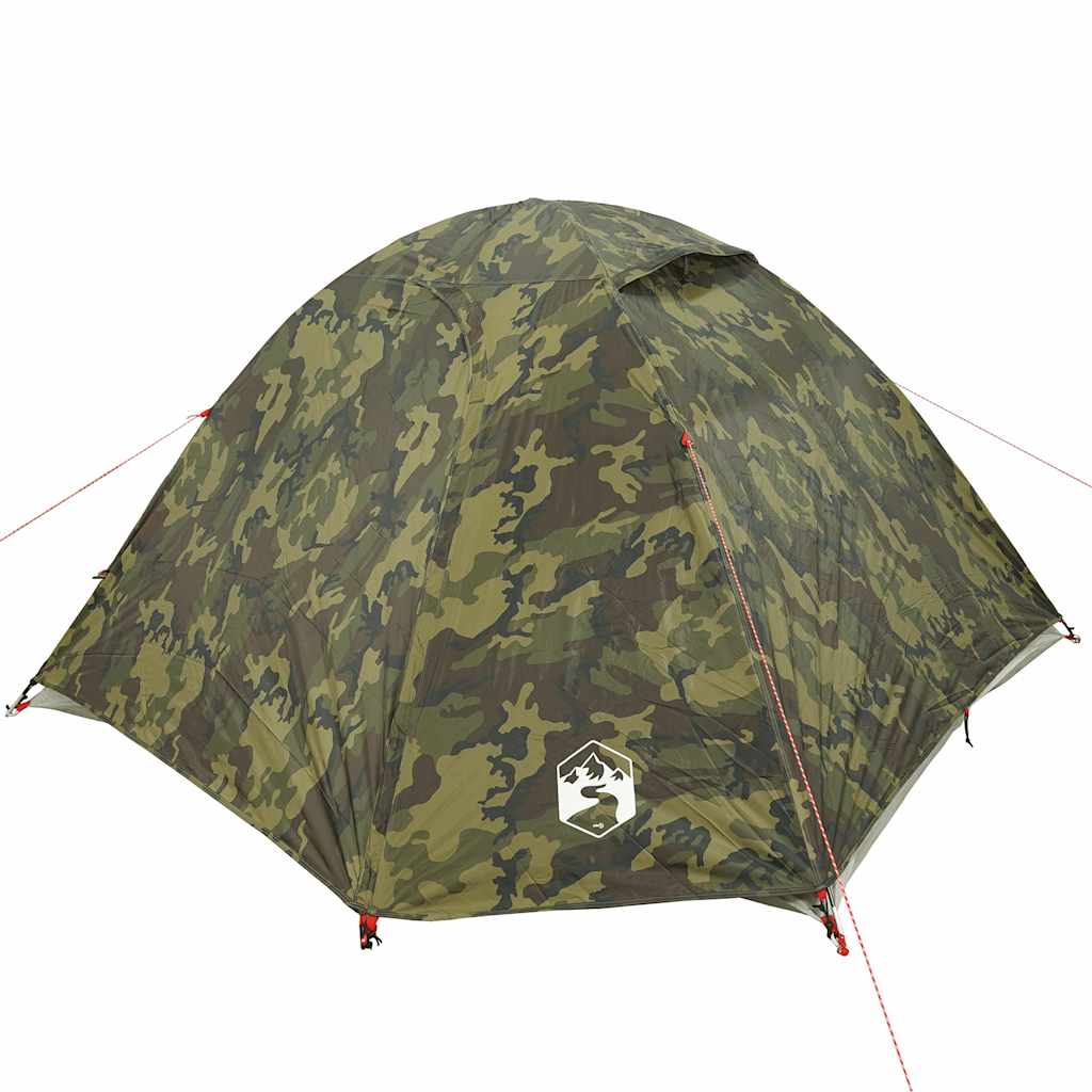 Zijaanzicht van de vidaXL 4-persoons camouflage koepeltent met waterdicht ontwerp.