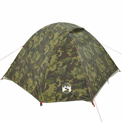 Zijaanzicht van de vidaXL 4-persoons camouflage koepeltent met waterdicht ontwerp.