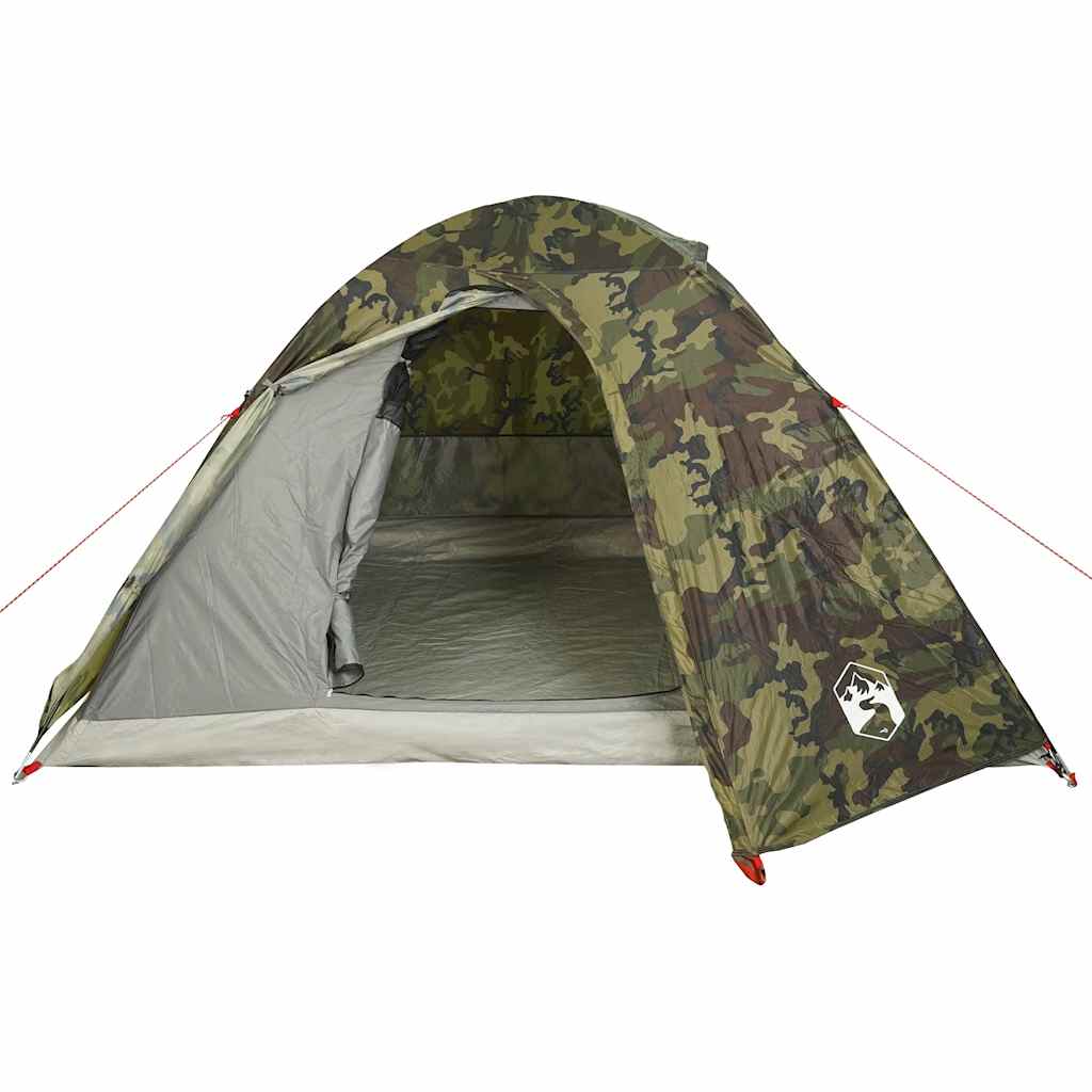 Detail van de vidaXL koepeltent in camouflage met open ingang en lichtgewicht ontwerp.