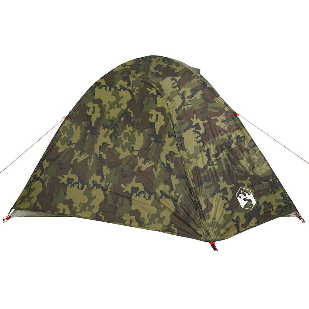 Detail van de vidaXL koepeltent in camouflage, met waterdichte buitenkant en stevige bevestigingen.