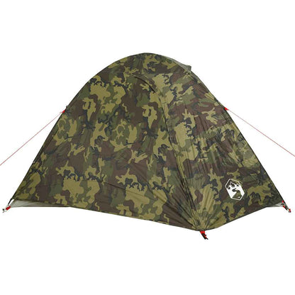 Detail van de vidaXL koepeltent in camouflage, met waterdichte buitenkant en stevige bevestigingen.