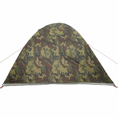 Detail van de camouflage buitenkant van de vidaXL koepeltent, zijaanzicht.