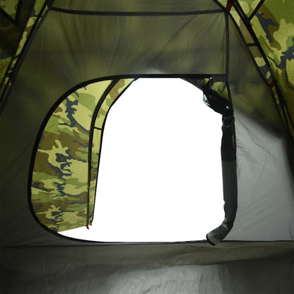 Detail van de camouflage ingang van de vidaXL 4-persoons koepeltent.