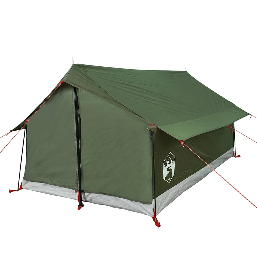 Zijaanzicht van de olijfgroene vidaXL 2-persoons tent met waterdichte coating.