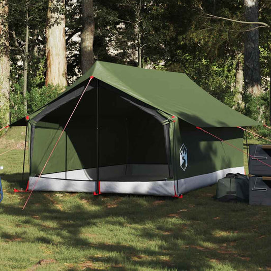 Olijfgroene vidaXL 2-persoons tent met waterdichte bescherming, opgezet in een bosrijke omgeving.